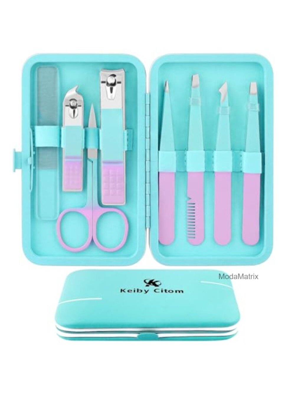 8Pc Precision Tweezers Set & Nail Clippers Stainless Steel Travel Grooming Kit